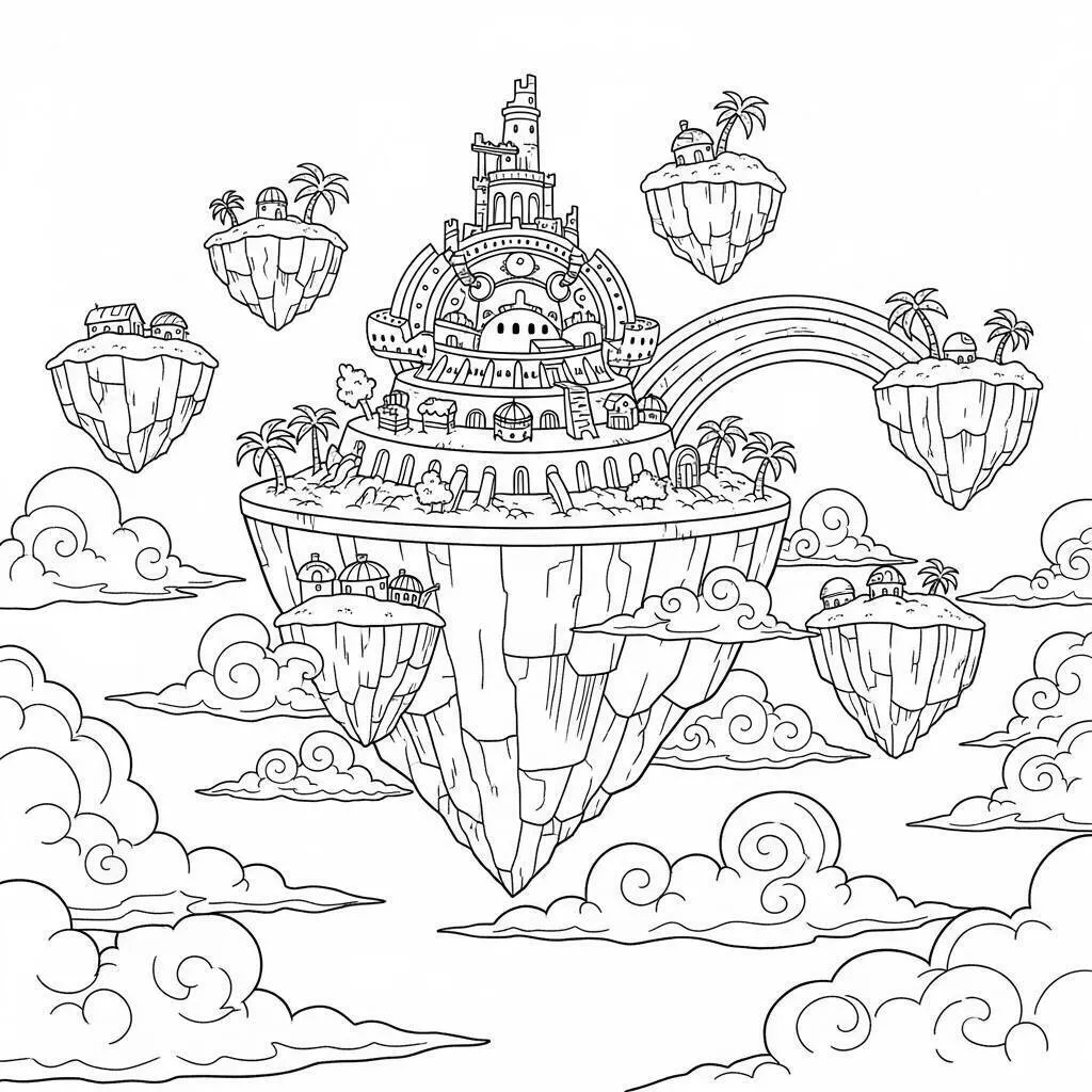 Desenho de One Piece da Ilha Flutuante para Colorir