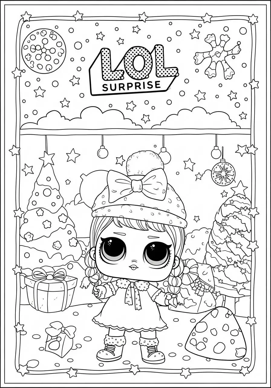 Desenho de LOL Surprise com Boneca de Natal para Colorir