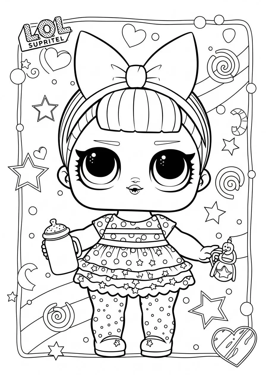 Dibujo para colorear de Muñeca jajaja sorpresa con botella