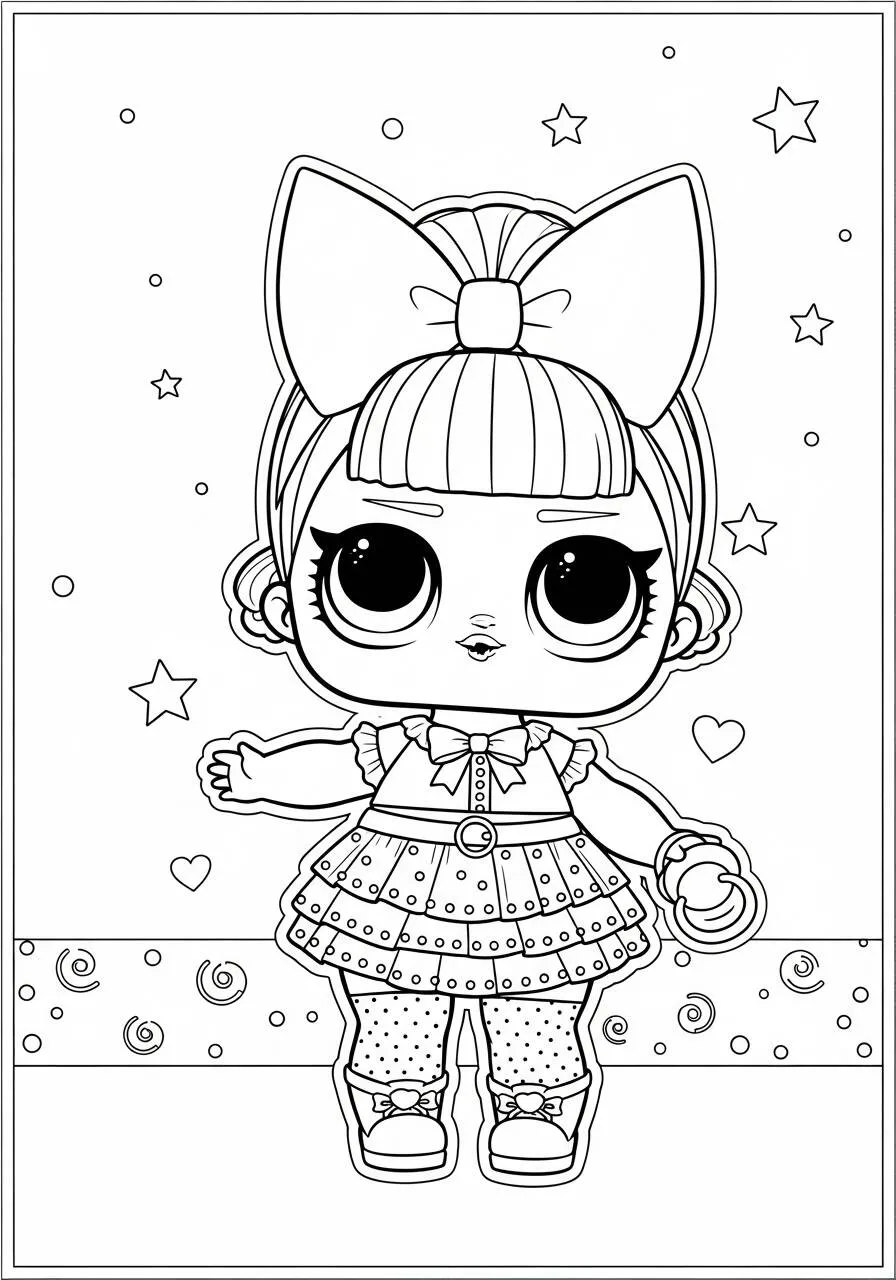 Dibujo para colorear de Muñeca jajaja sorpresa con Lazo y Estrellas