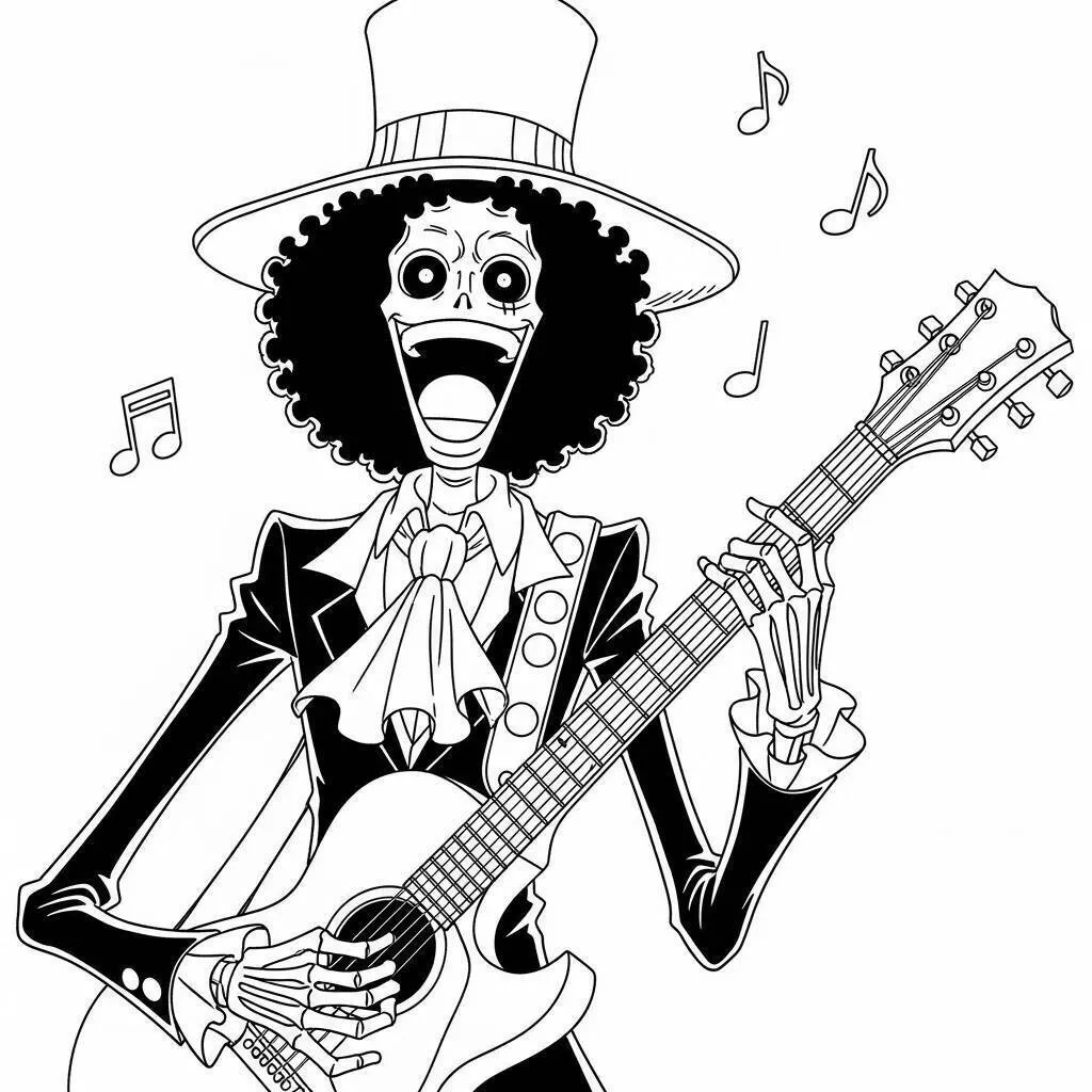 Desenho de One Piece do Brook com Violão para Colorir