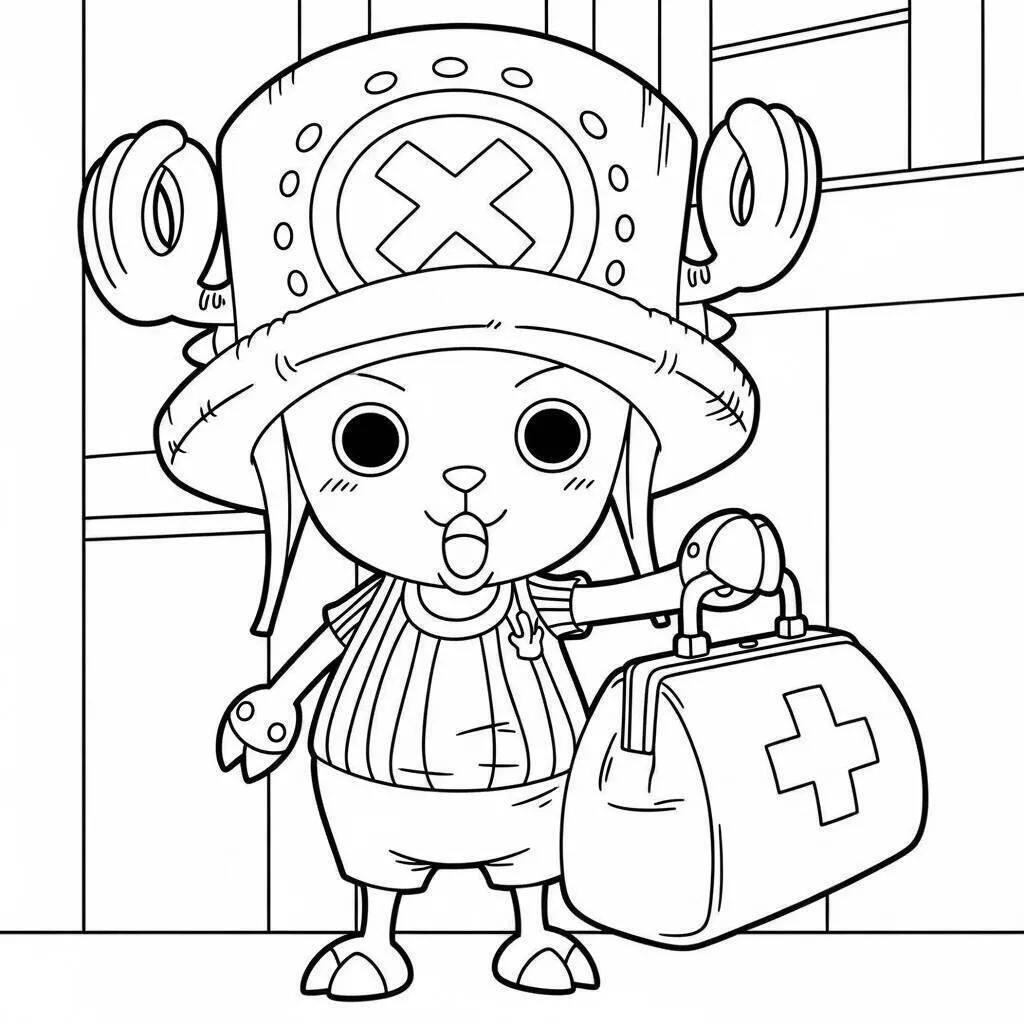 Página para colorear de Chopper de Una pieza con mochila de médico
