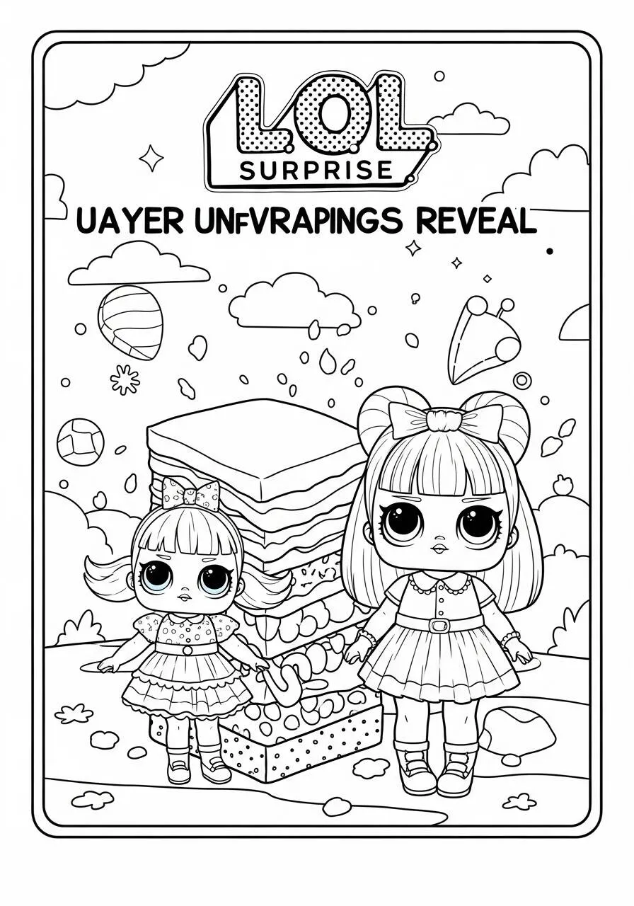 Dibujo para colorear jajaja sorpresa con muñecas y dulces