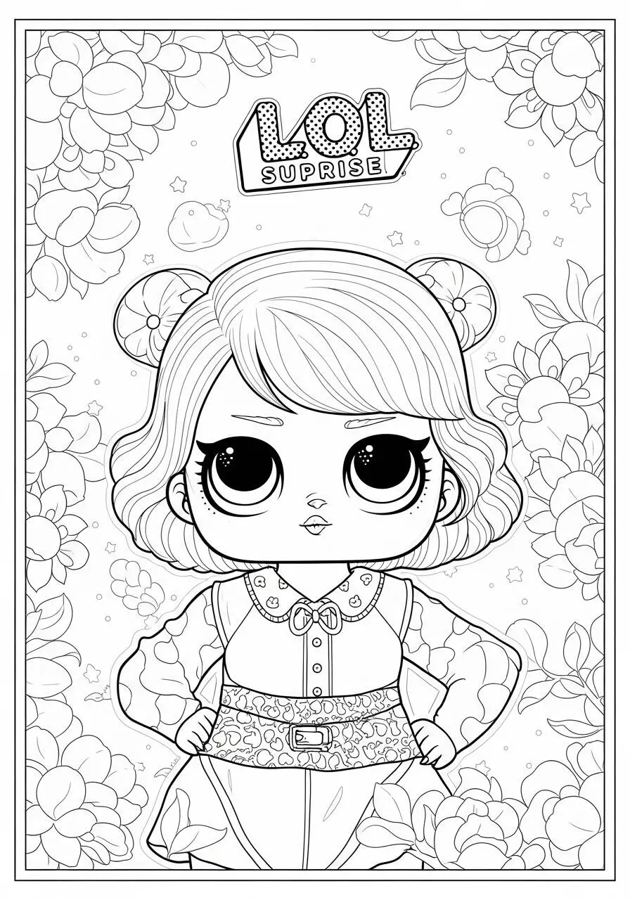 Dibujo para colorear de Muñeca jajaja sorpresa con flores
