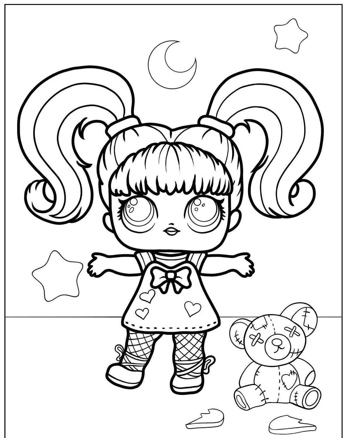 Dibujo para colorear de Muñeca jajaja sorpresa con osito de peluche