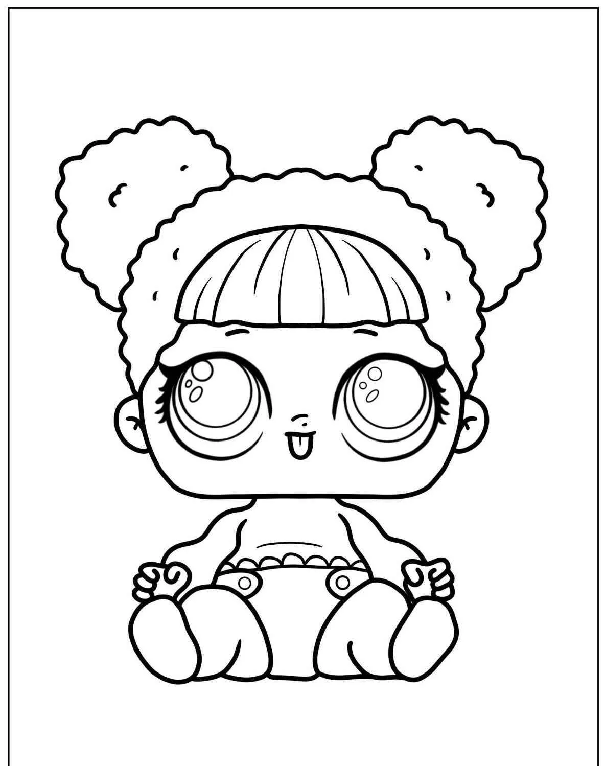 Página para colorear de jajaja sorpresa, lindo bebé con pelo de osito de peluche