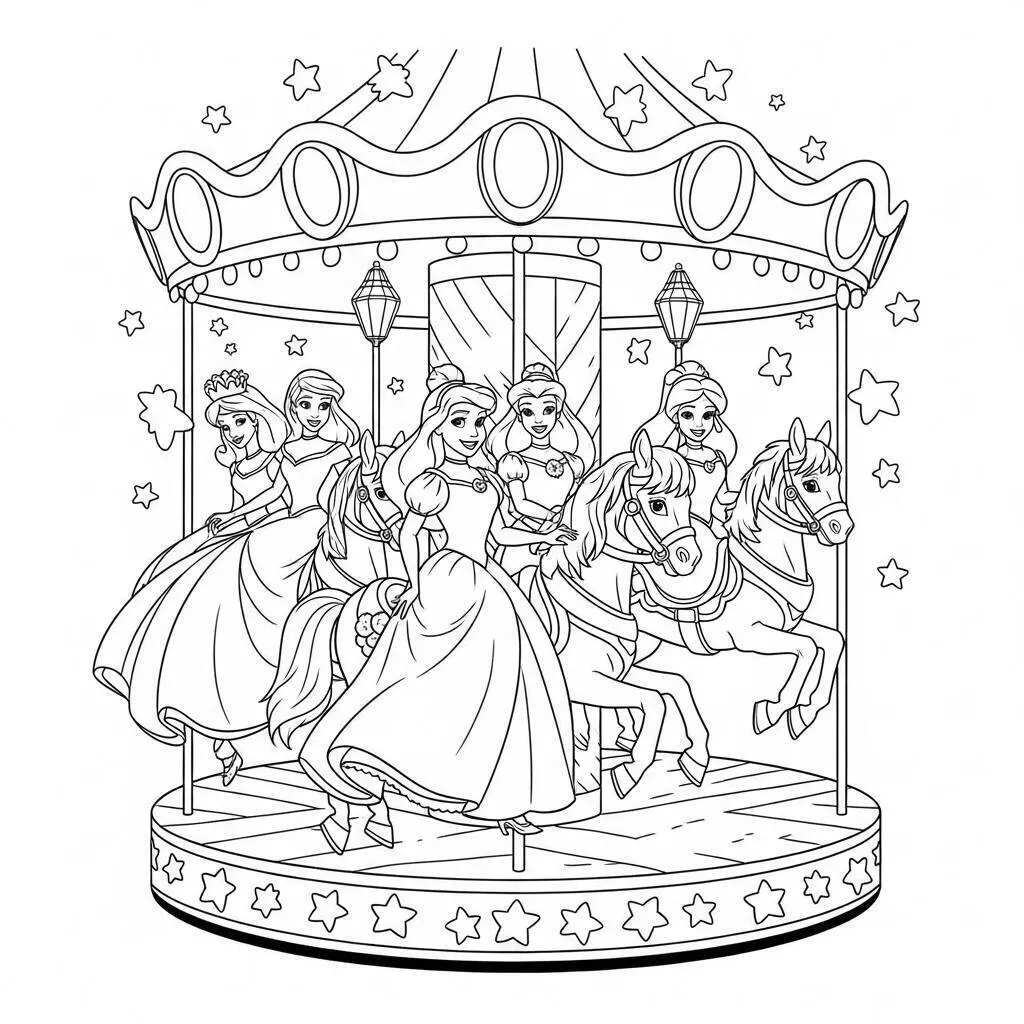 Coloriage Princesses sur le Carrousel