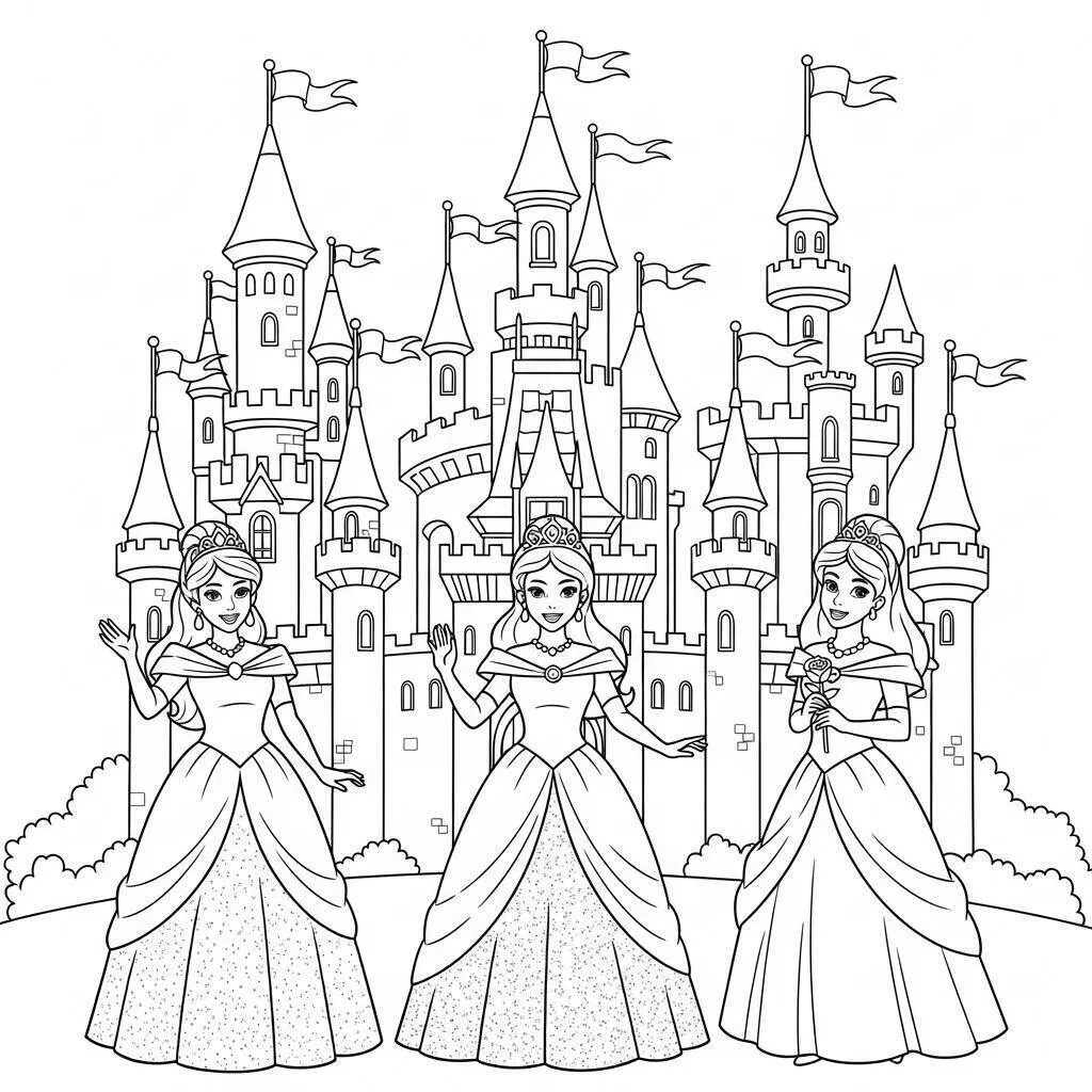 Coloriage Princesses dans le château enchanté