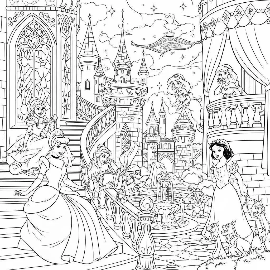Coloriage Princesses dans le château enchanté