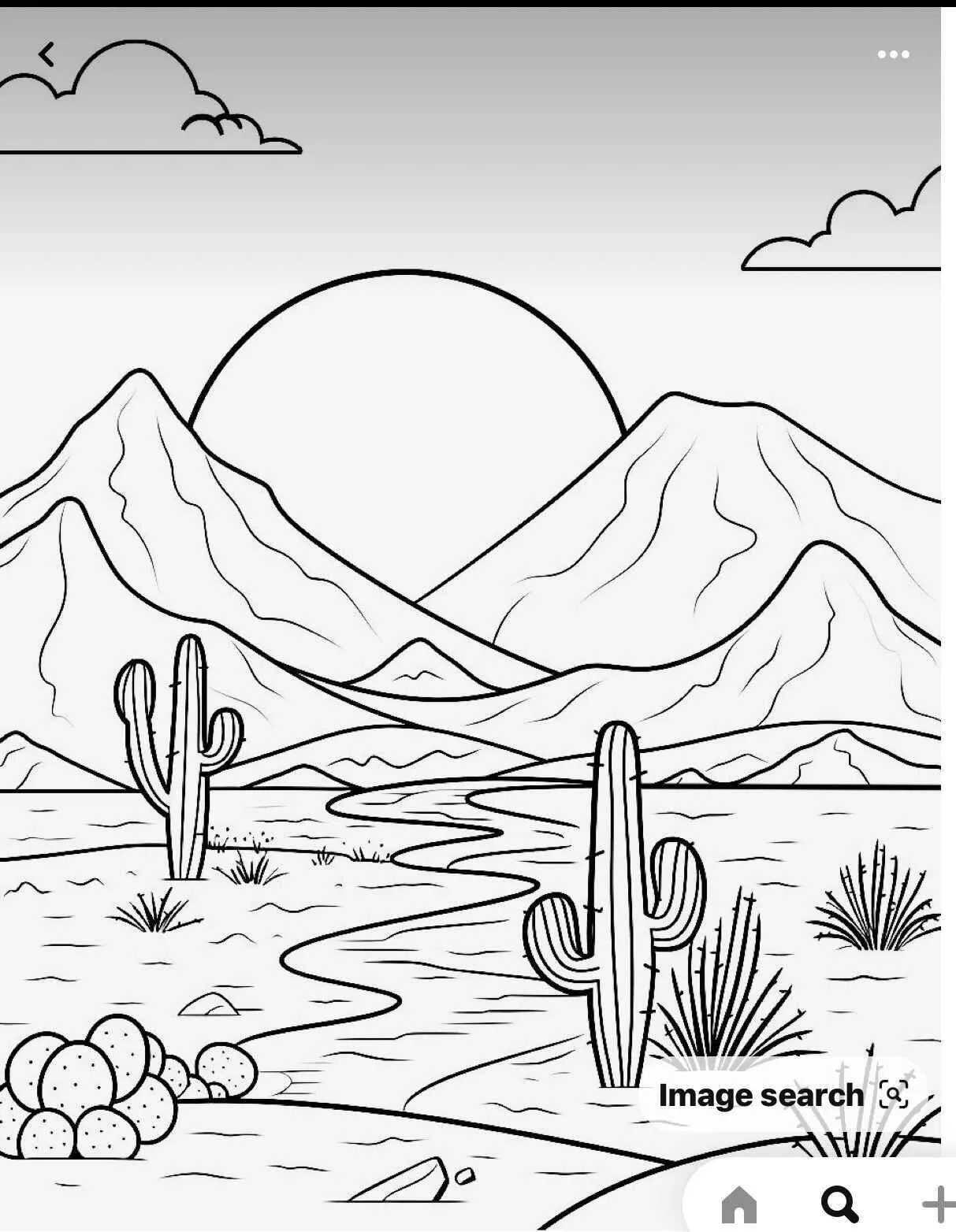 Página para colorear de paisaje de montaña con cactus