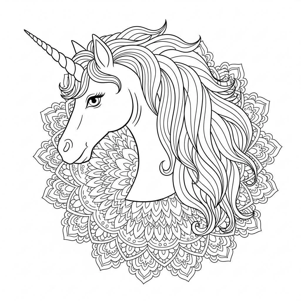 Coloriage Licorne avec Mandala