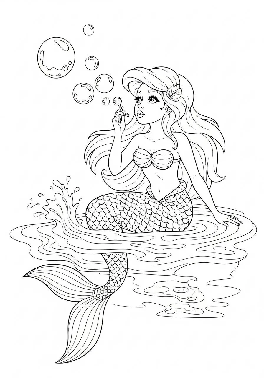 Desenho de Sereia Soprar Bolhas para Colorir