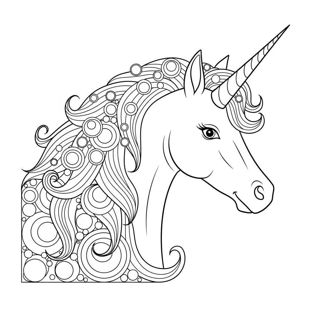 Desenho de Unicórnio com Crina Decorativa para Colorir