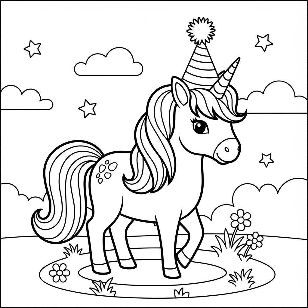 Desenho de Unicórnio Festivo para Colorir