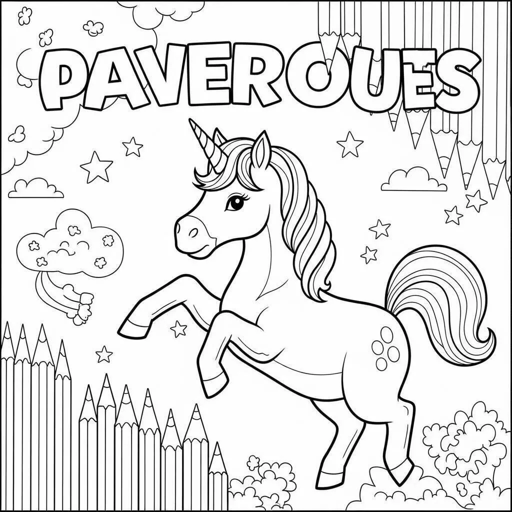 Desenho de Unicórnio Dançando entre Estrelas para Colorir