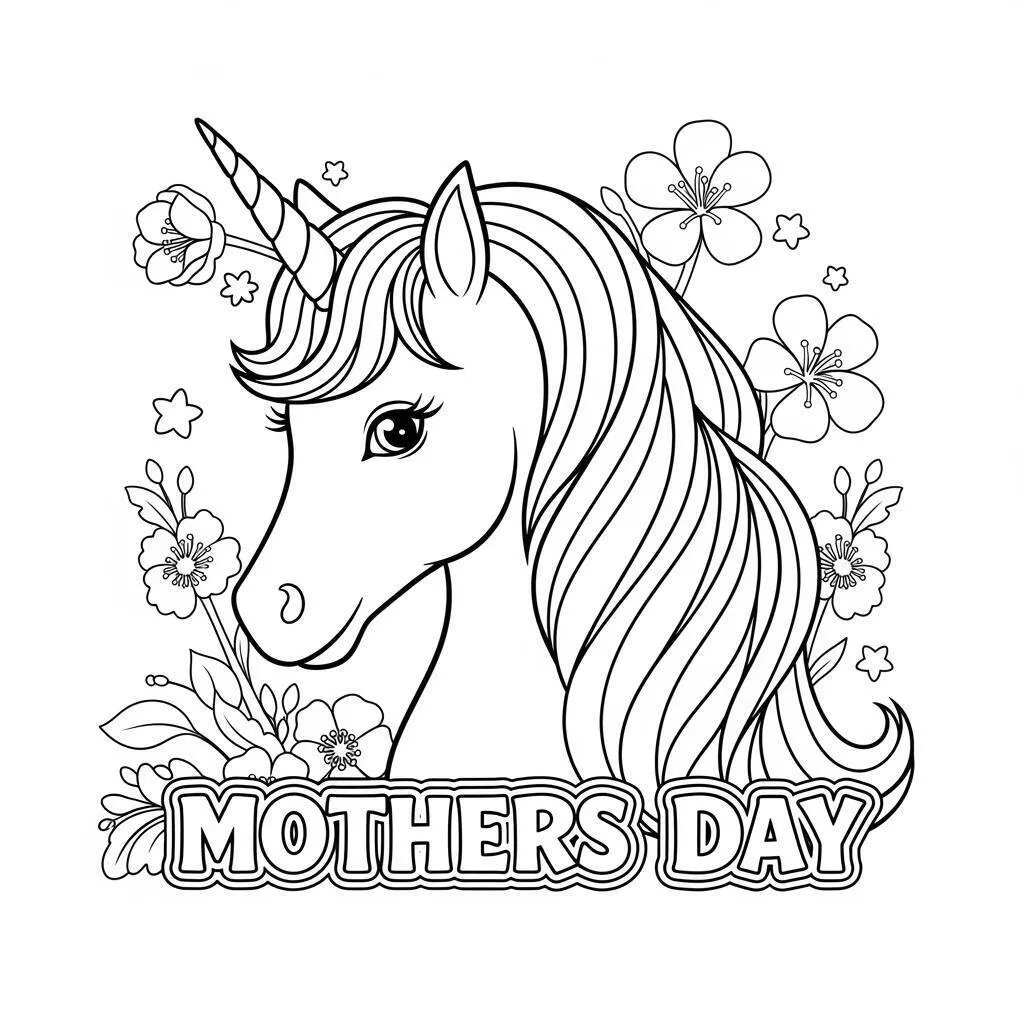 Desenho de Unicórnio para o Dia das Mães para Colorir