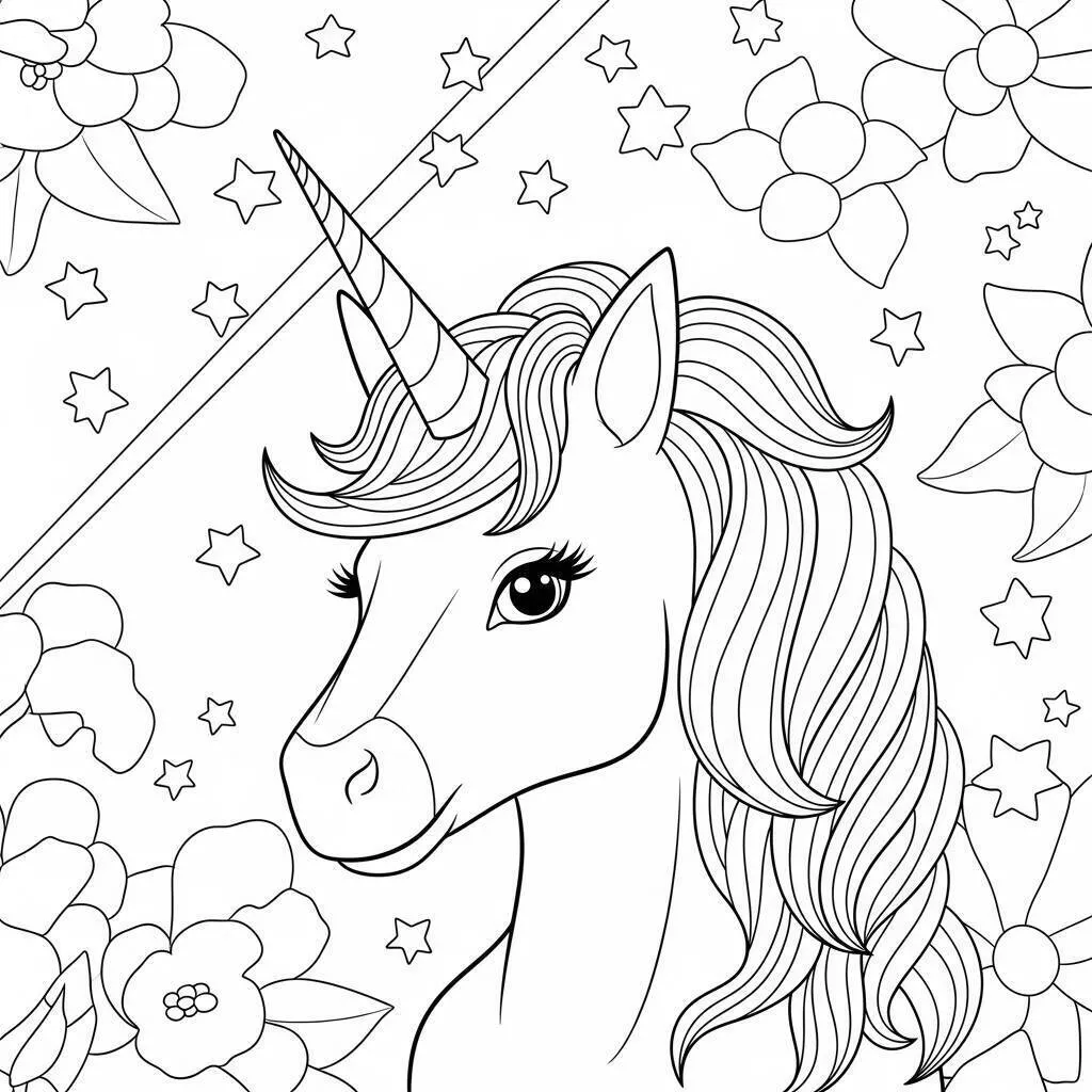 Desenho de Unicórnio com Flores para Colorir