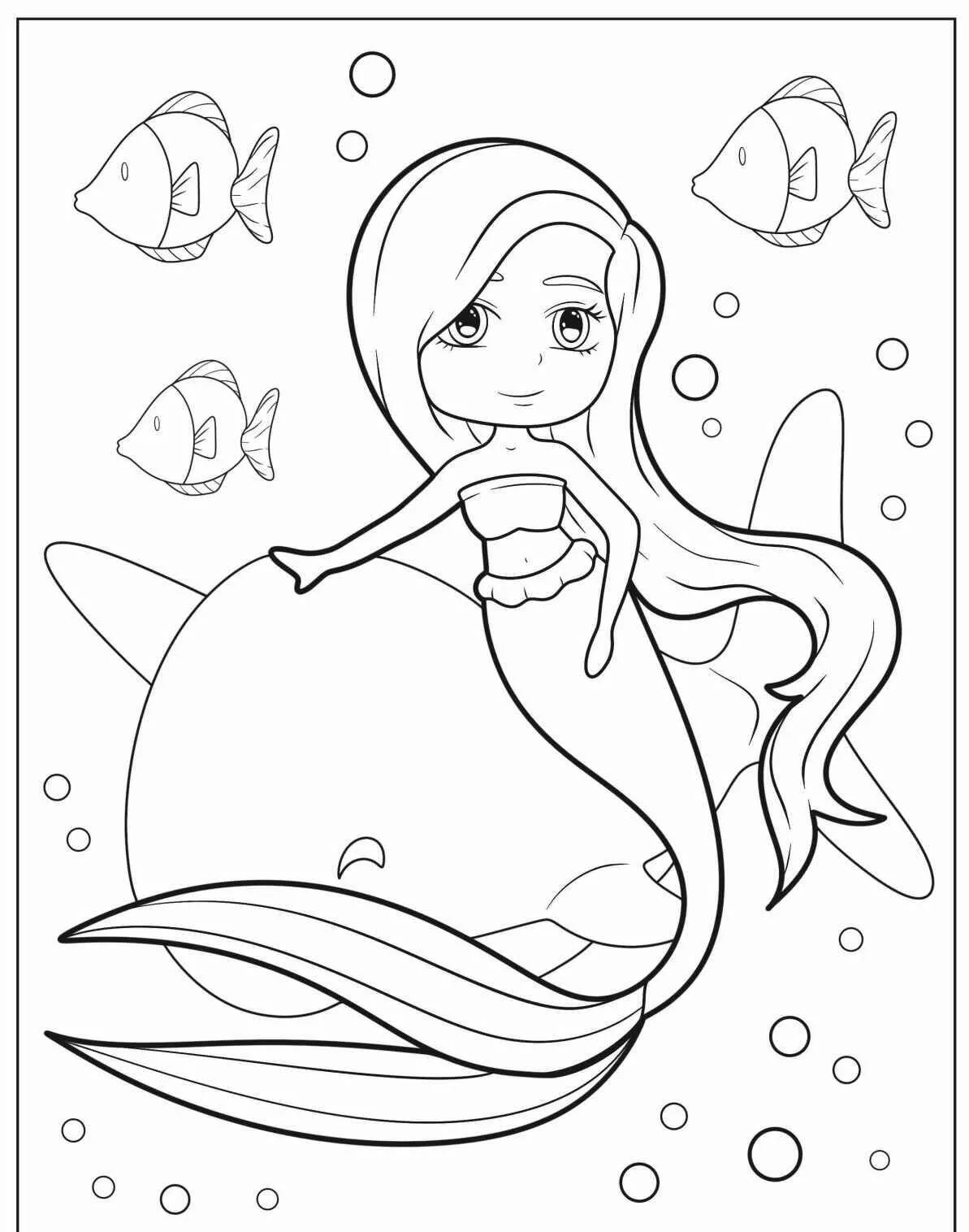 Sirena montando un pez Página para colorear