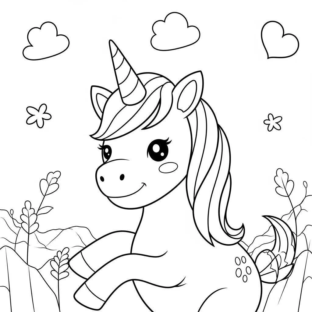 Desenho de Unicórnio Fofo para Colorir