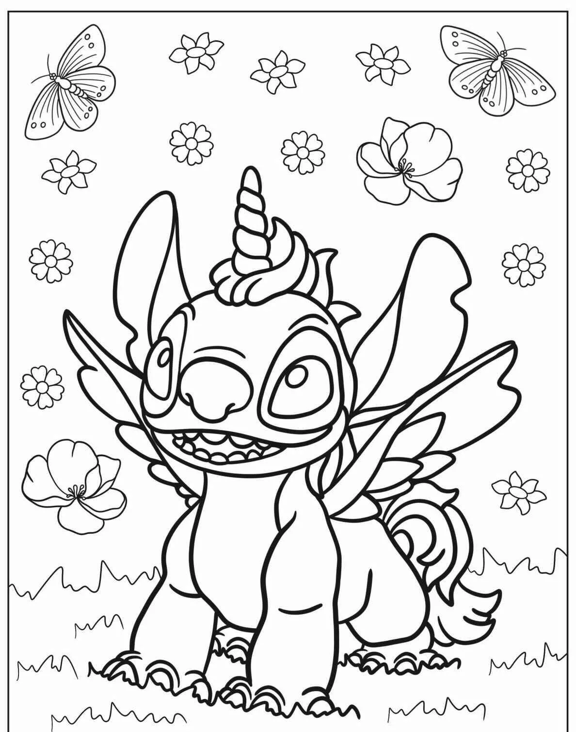 Desenho de Unicórnio Fofo com Asas e Flores para Colorir