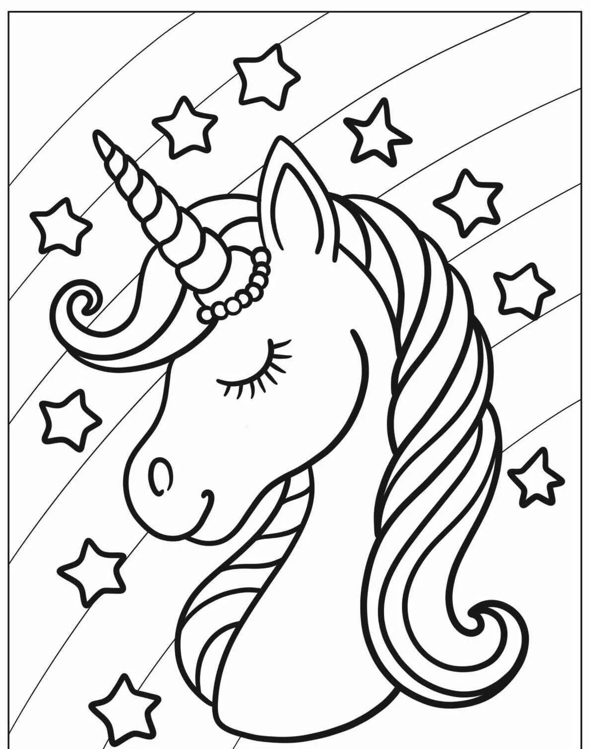 Desenho de Unicórnio com Estrelas para Colorir