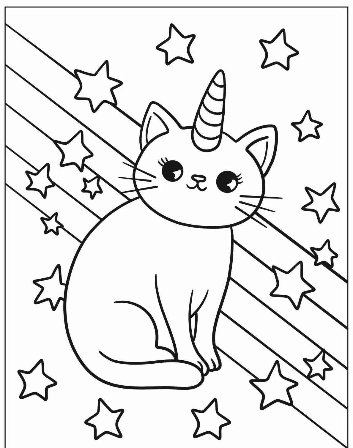 Desenho de Gato Unicórnio para Colorir