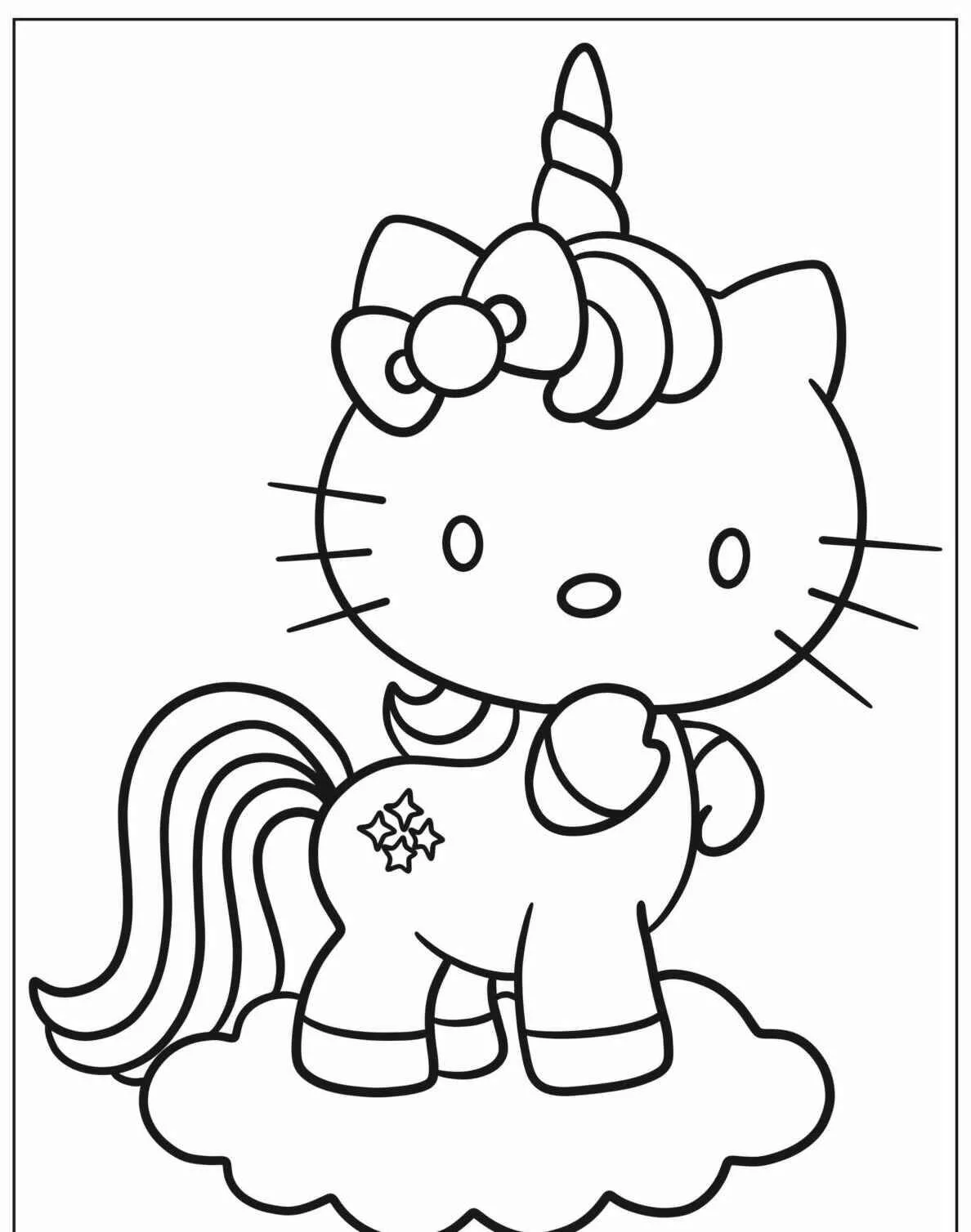 Desenho de Unicórnio Kawaii com Laço para Colorir