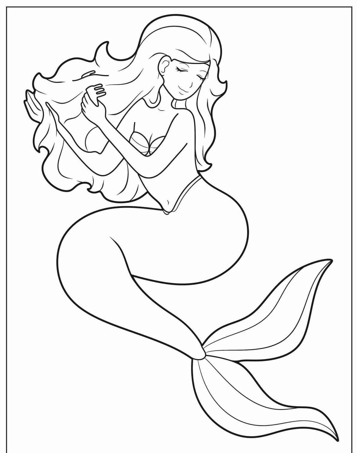 Desenho de Sereia a Pentear o Cabelo para Colorir