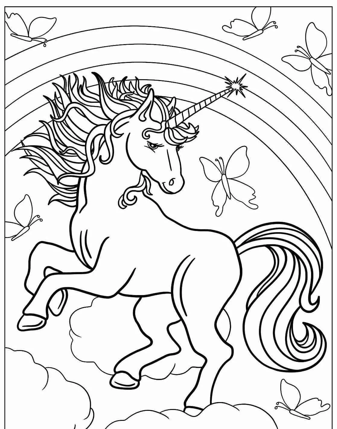 Desenho de Unicórnio Dançando nas Nuvens para Colorir