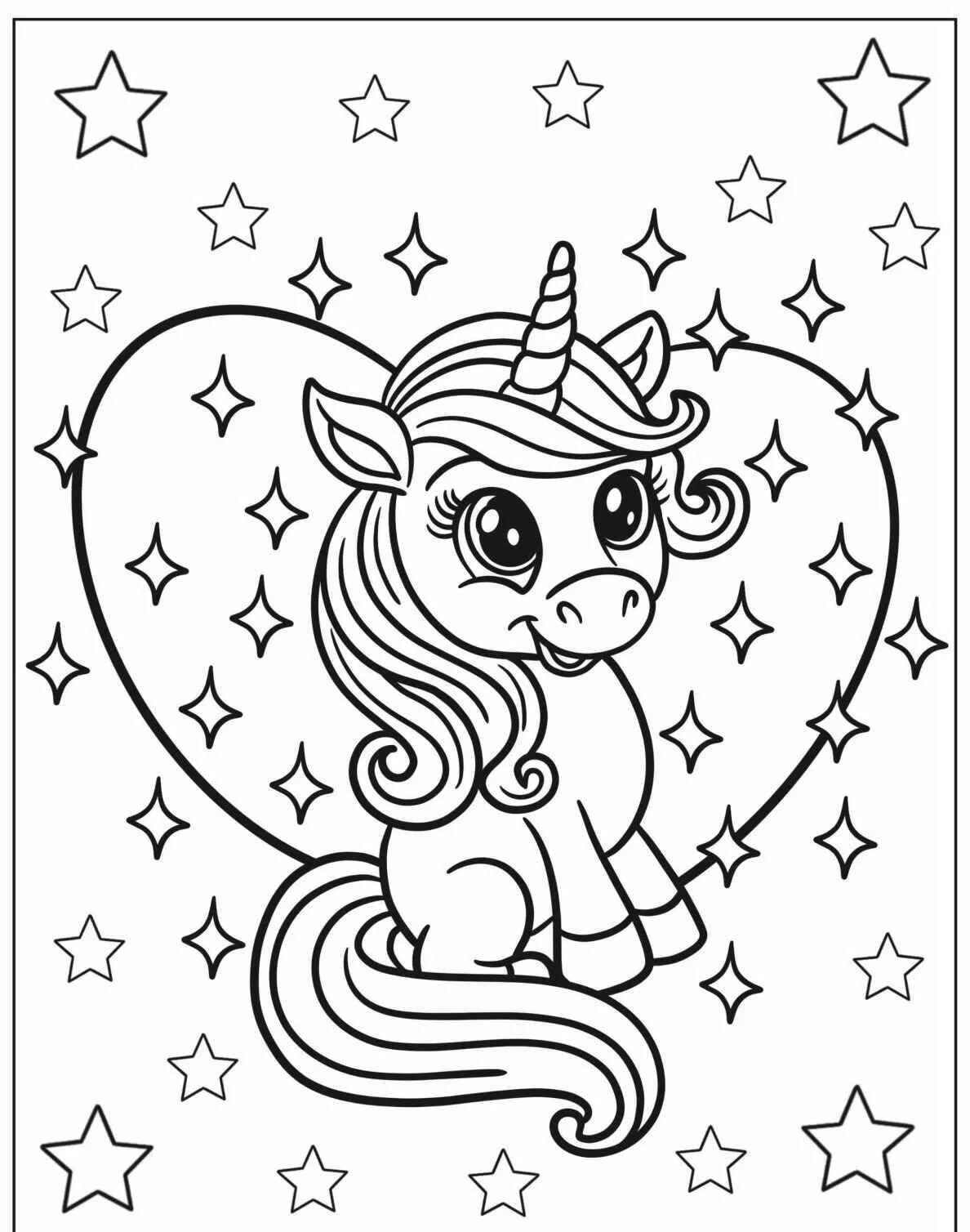 Coloriage Licorne mignonne avec des étoiles