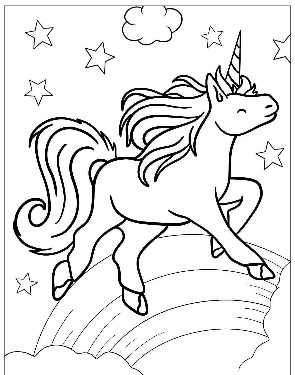 Desenho de Unicórnio Saltando sobre um Arco Íris para Colorir