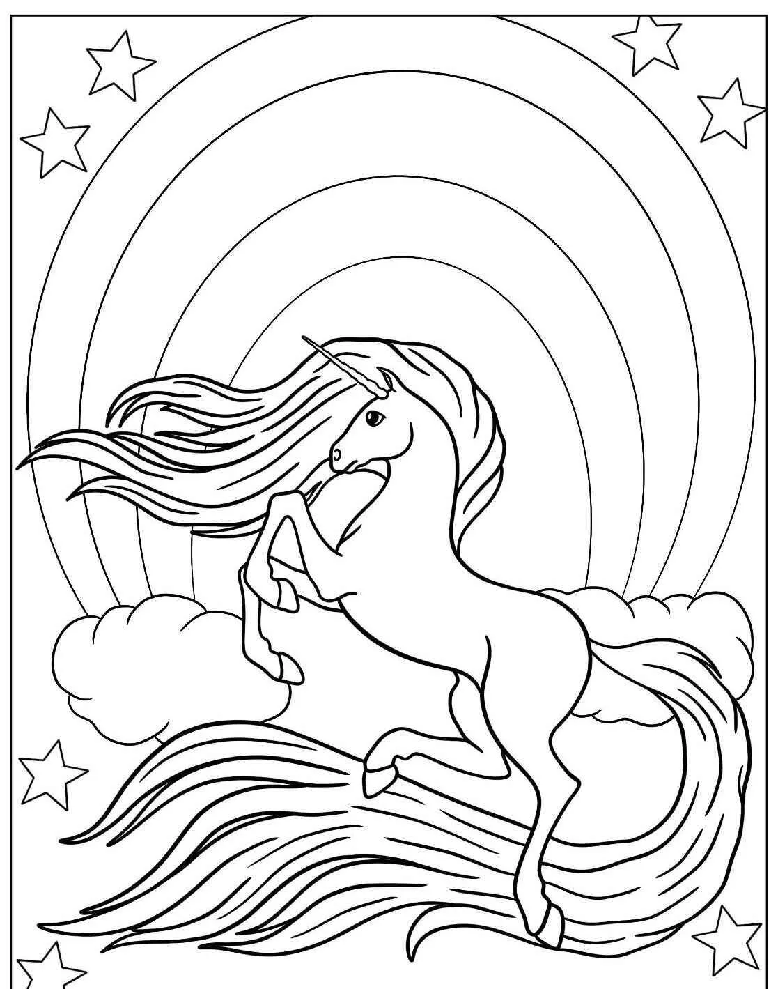 Desenho de Unicórnio Saltando com Arco Íris para Colorir
