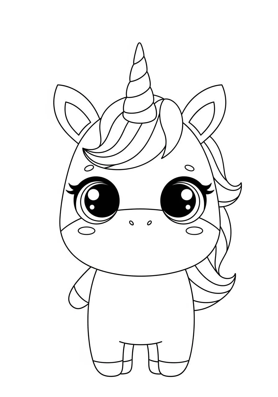 Desenho de Unicórnio Kawaii com Olhos Grandes para Colorir