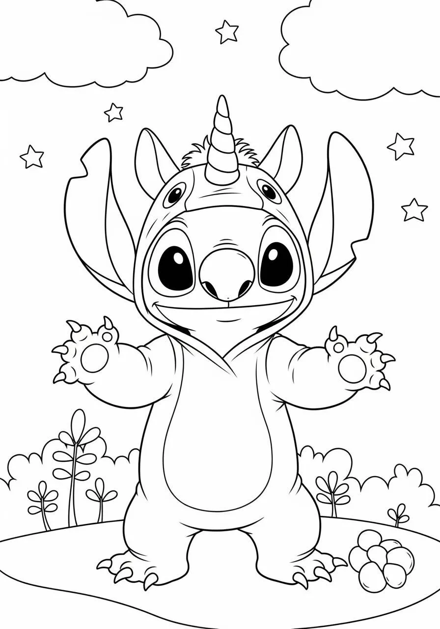 Desenho de Unicórnio Kawaii com Asas para Colorir