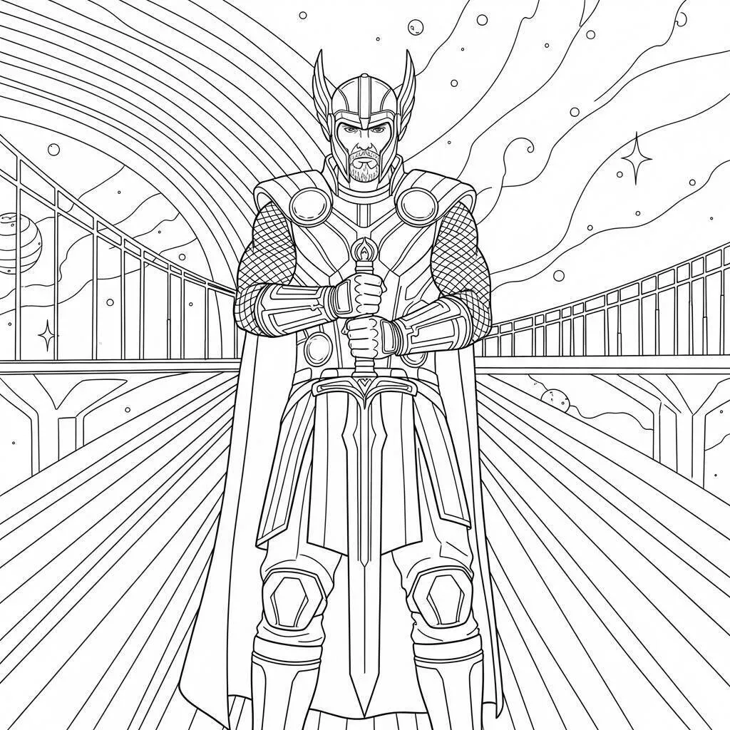 Desenho de Vingadores do Thor com o Martelo para Colorir