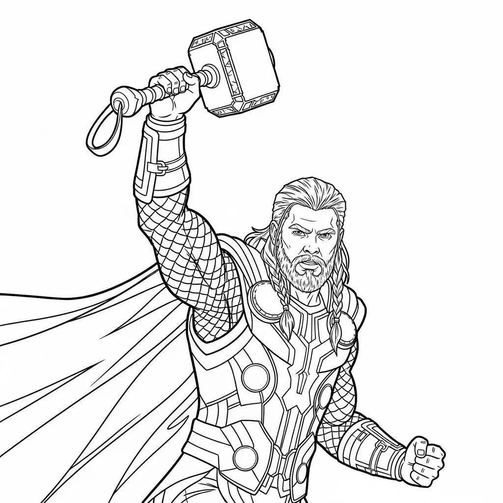 Dibujo para colorear de Los Vengadores de Thor con el Martillo