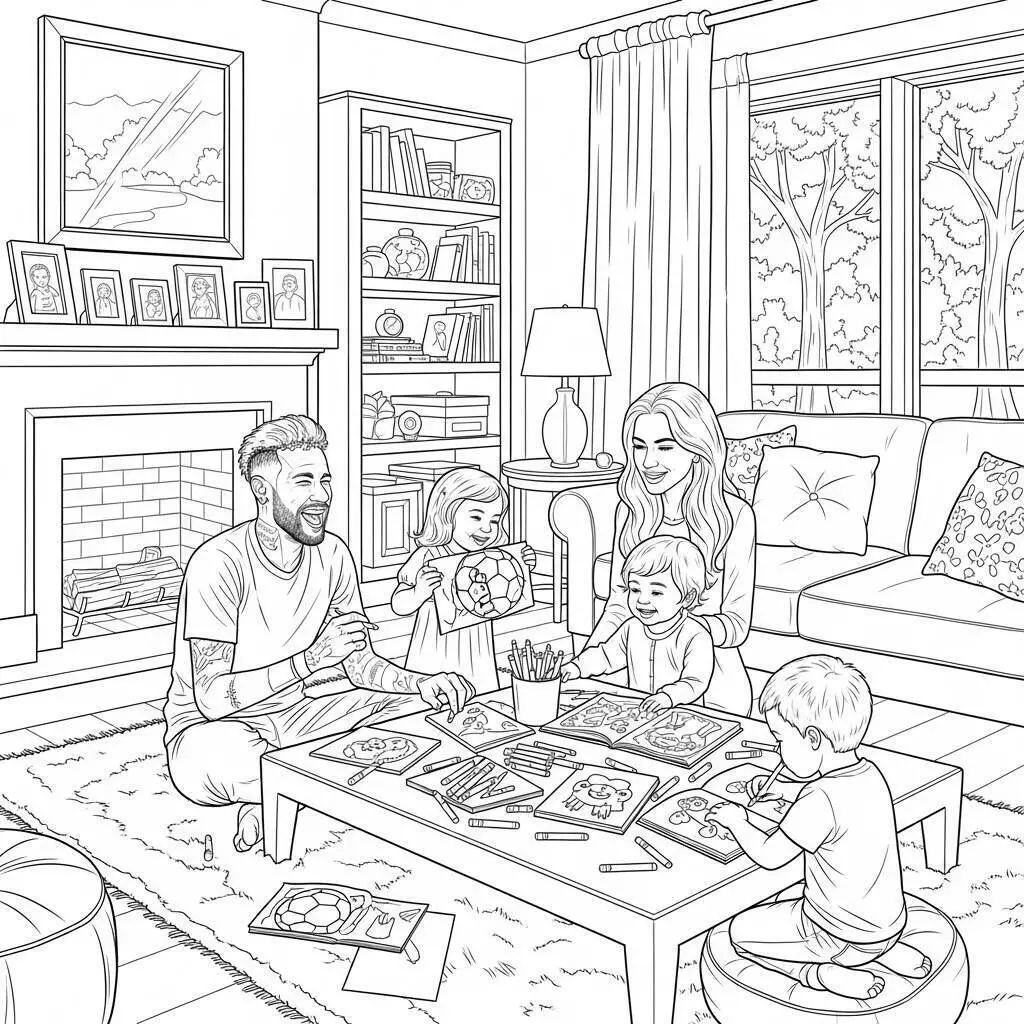Coloriage Neymar avec sa famille