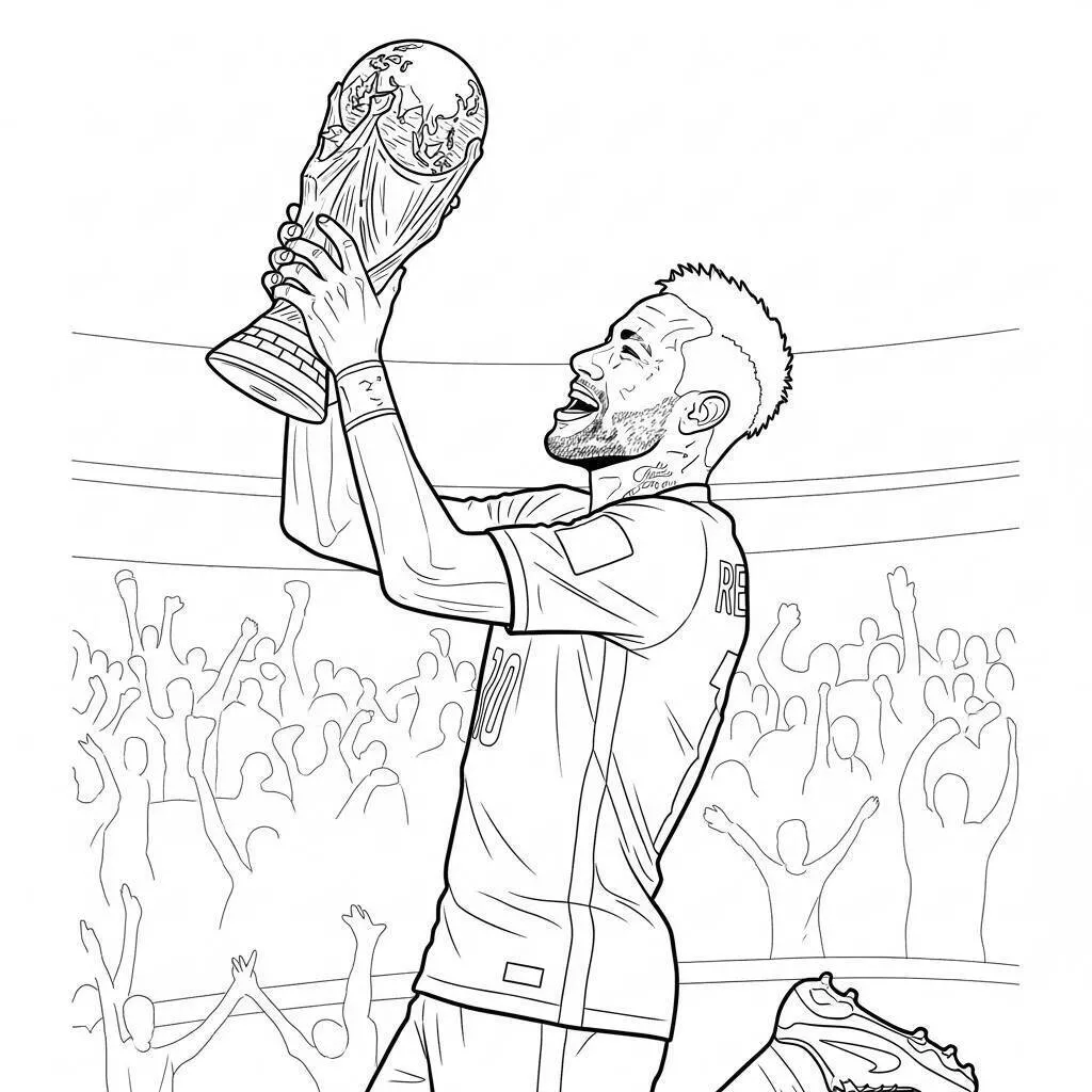 Coloriage Neymar soulevant la Coupe du Monde