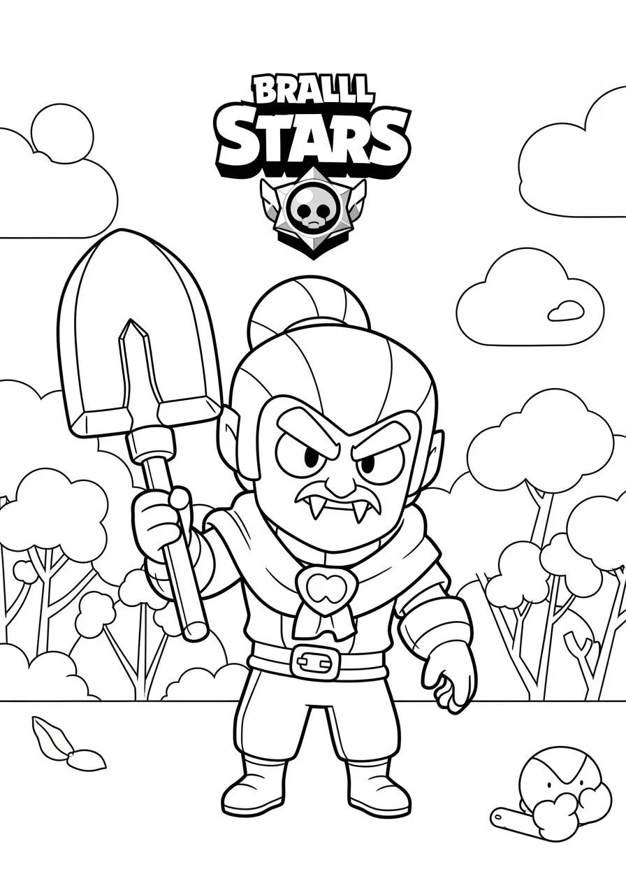 Desenho de Brawl Stars do personagem com pá para Colorir