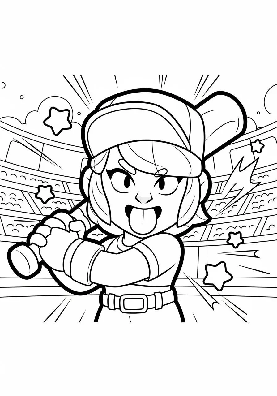 Desenho de Brawl Stars da Shelly com Bastão para Colorir