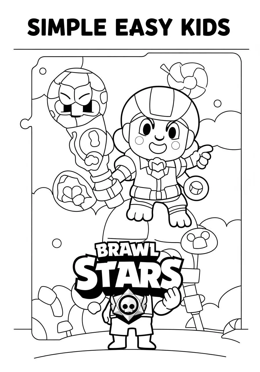 Desenho de Brawl Stars do personagem com arma para Colorir