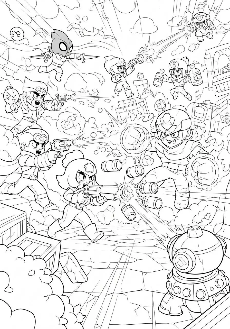 Desenho de Brawl Stars com Luta Épica para Colorir