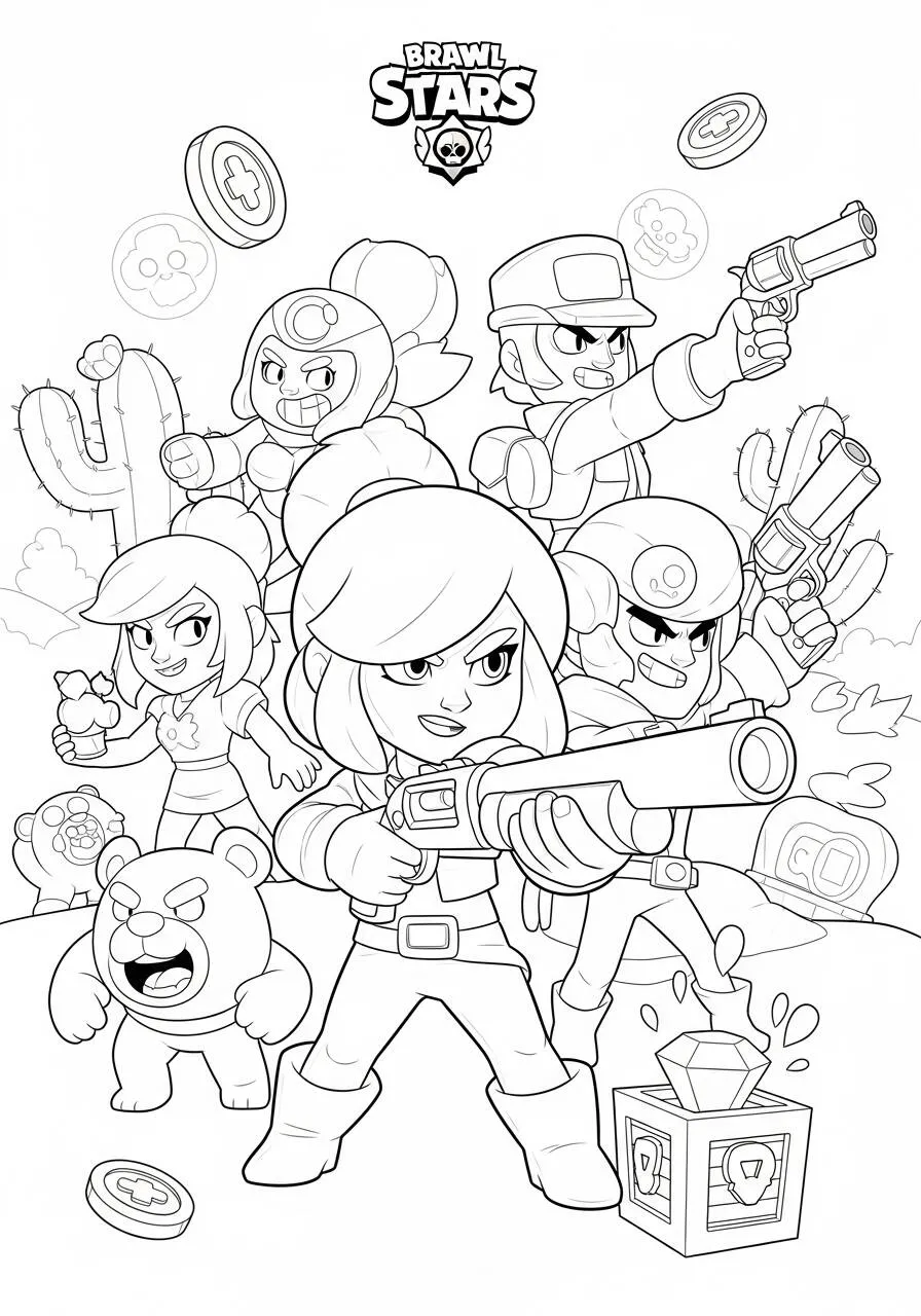Desenho de Brawl Stars com a Shelly e Amigos para Colorir