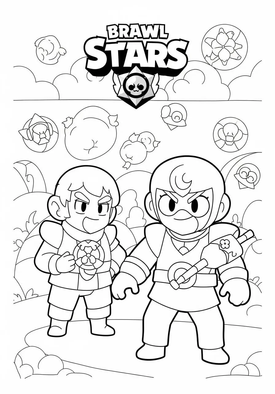 Desenho de Brawl Stars dos Brawlers com Armas para Colorir