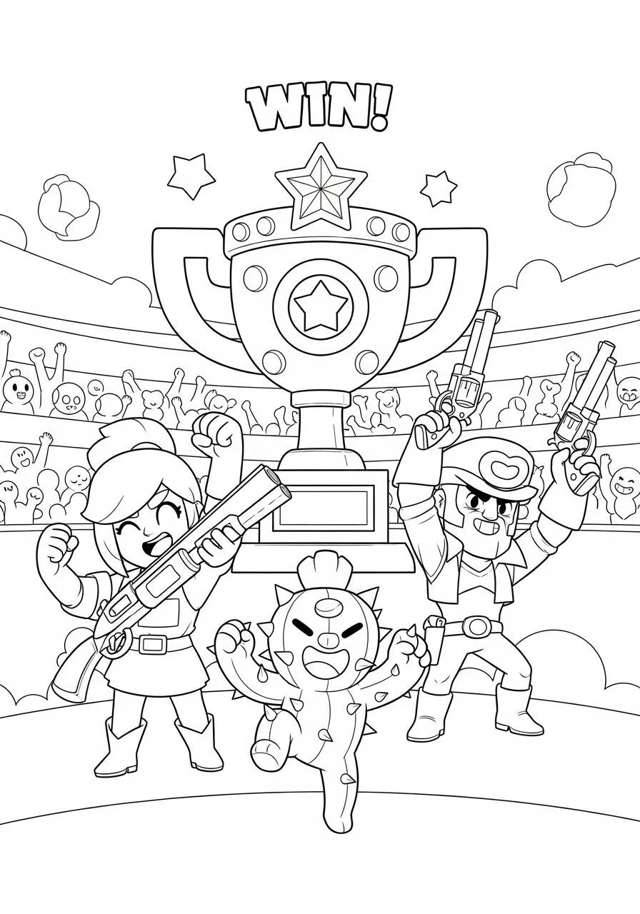 Desenho de Brawl Stars com Troféu para Colorir