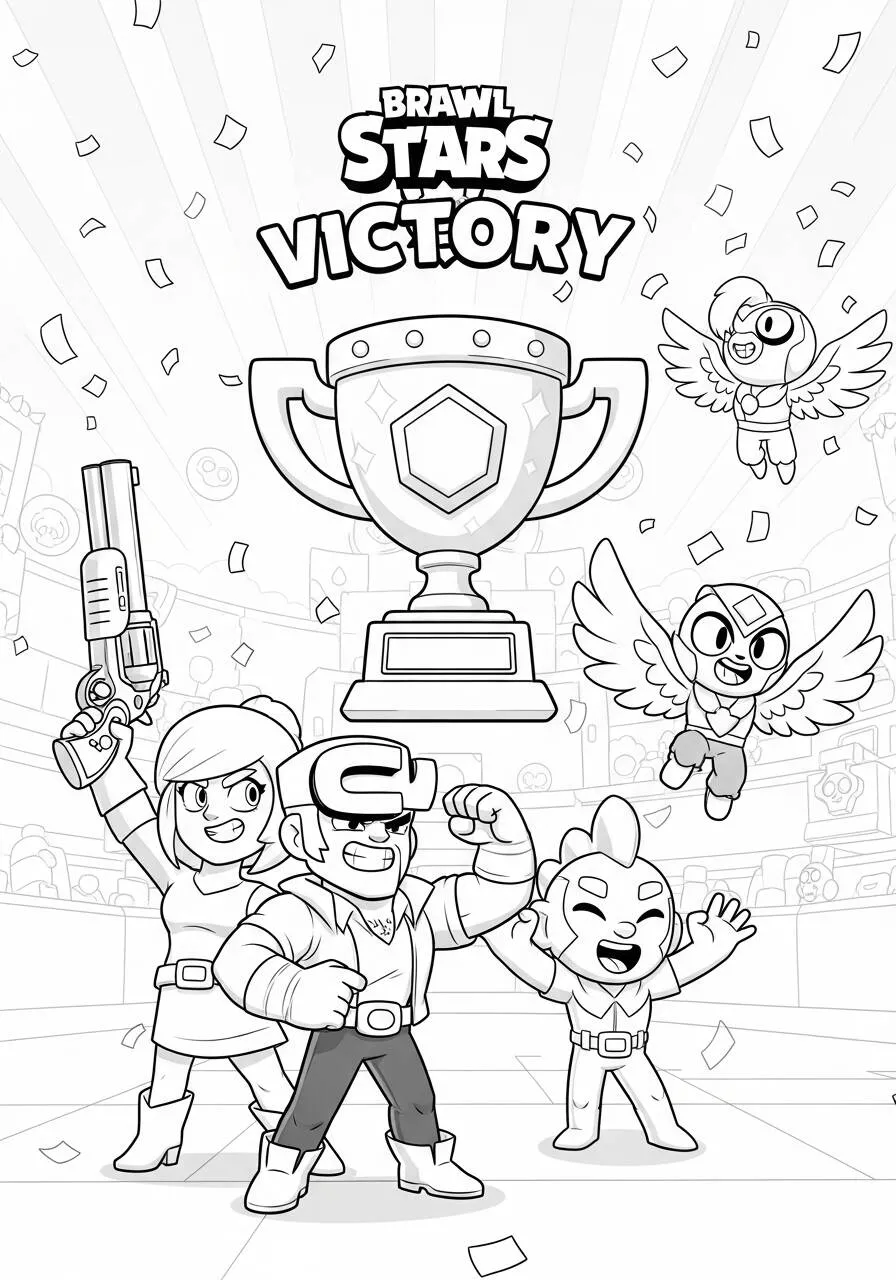 Desenho de Brawl Stars da Vitória com Troféu para Colorir