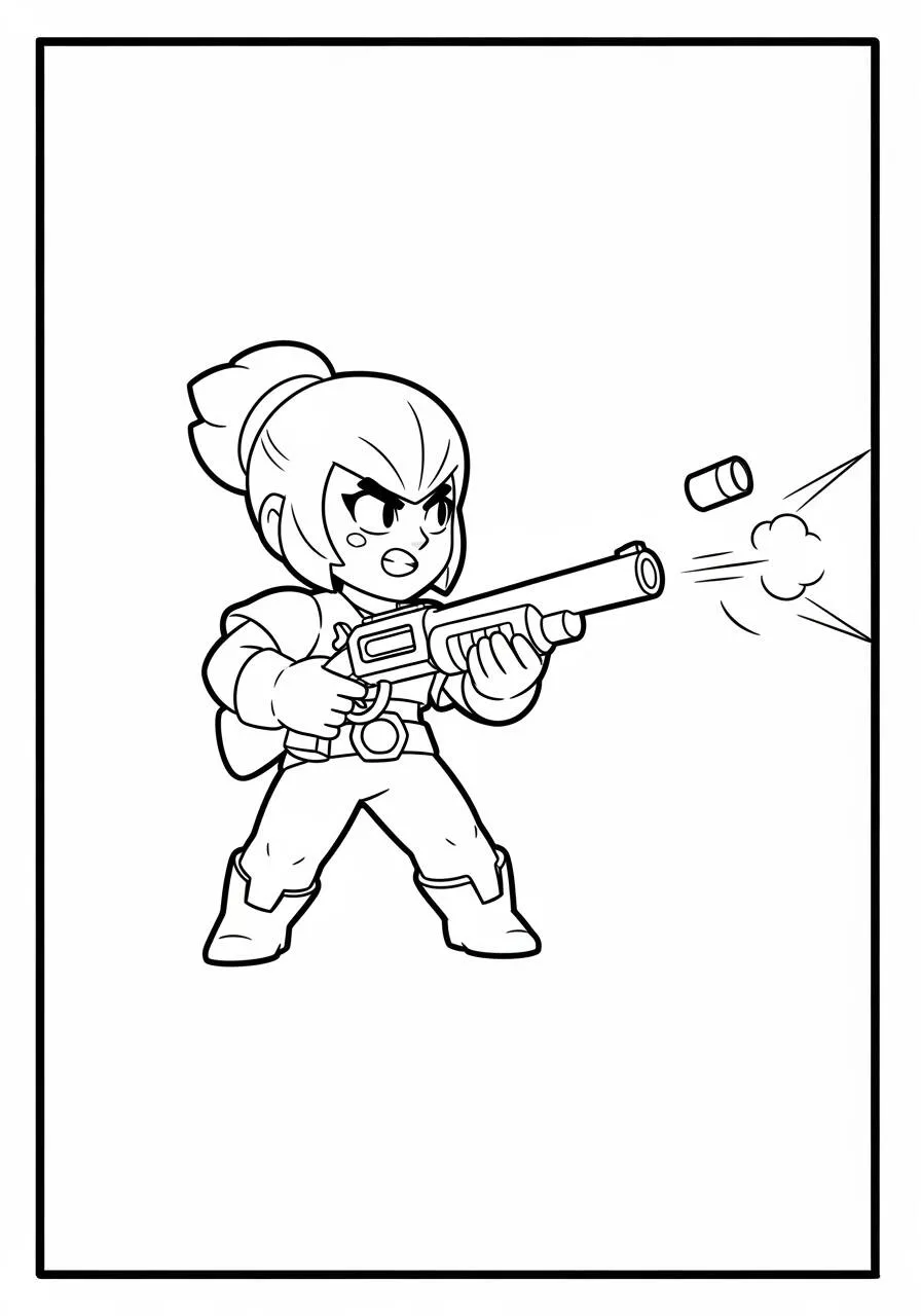 Desenho de Brawl Stars da Shelly com a Espingarda para Colorir