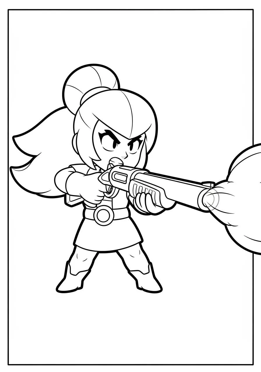 Desenho de Brawl Stars da Pam com a Espingarda para Colorir
