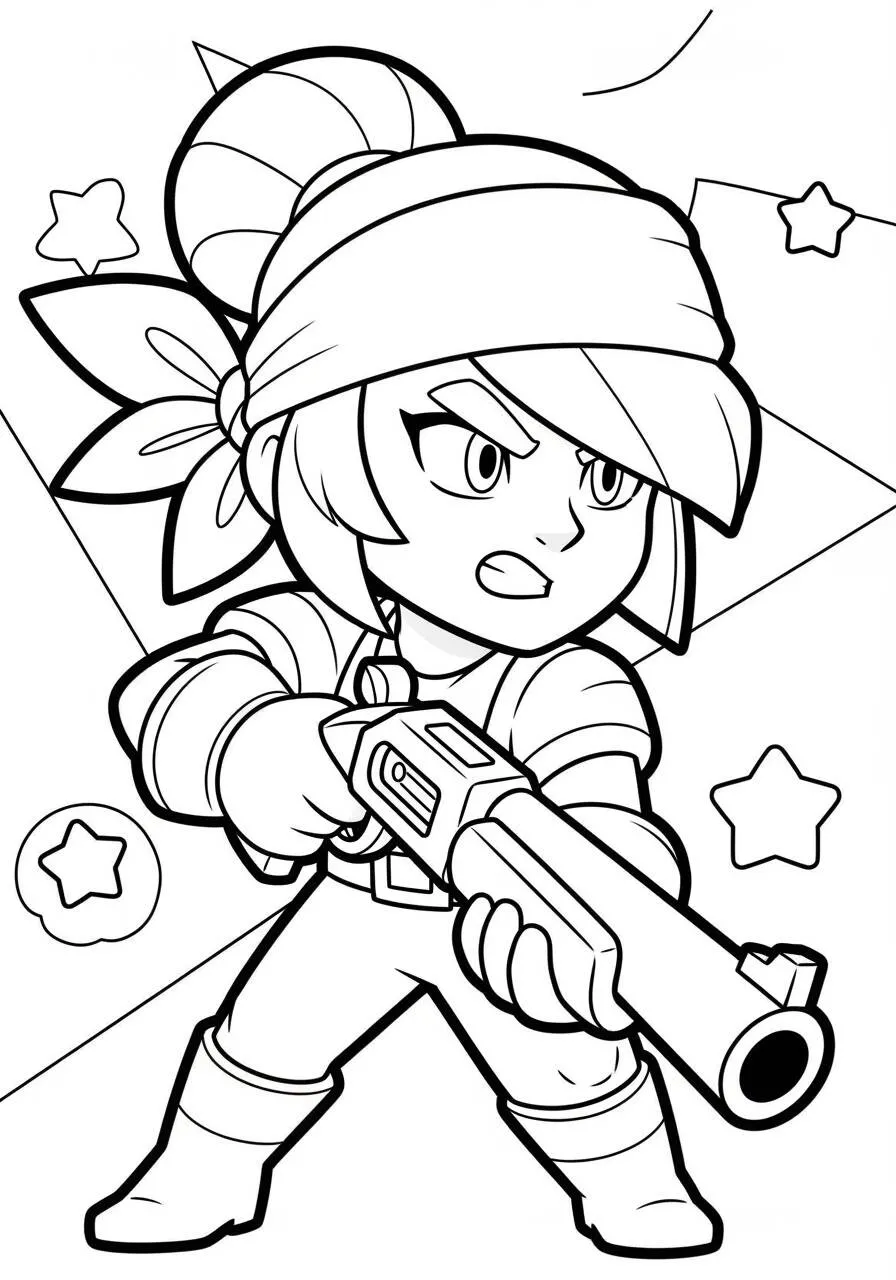 Desenho de Brawl Stars da Pam com Revolver para Colorir