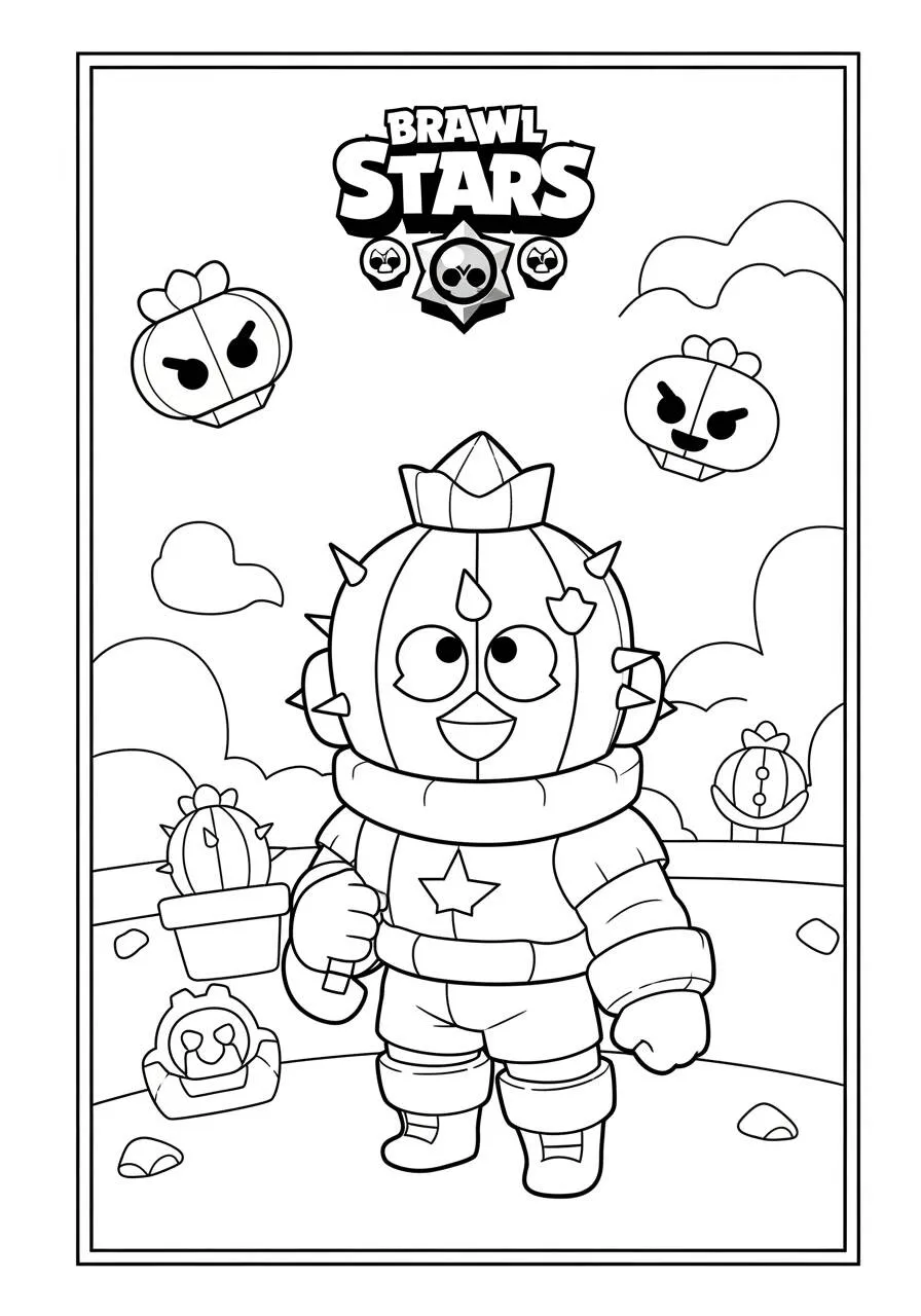 Desenho de Brawl Stars do Spike Cacto para Colorir